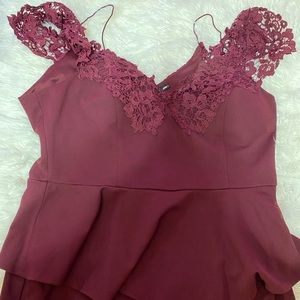 Peplum off Shoulder Burgundy Dress